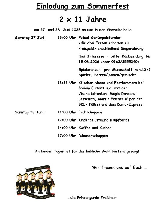 Sommerfest Prinzengarde Freisheim